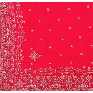 Sanskriti Vintage Dupatta Long Stole Georgette Pink Shawl Hand Beaded Scarves 5