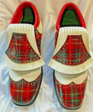 Vintage Red White Plaid Womens Golf Shoes Kiltie Leather Wingtip Size 7.  5
