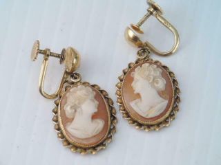 Vintage Solid 14k Gold And Gf Carved Shell Cameo Earrings $9.  99