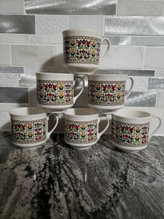 Royal Doulton 1080 Tea Cups Set Of 6 Vintage Floral Details England Fireglow
