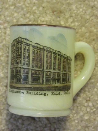 Vintage Souvenir Custard Glass Toothpick Holder - Stevenson Building,  Enid,  Ok