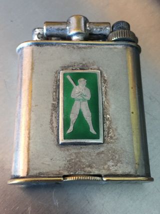 Vintage Nasco Lift Arm Pocket Lighter - Baseball Player Emblem