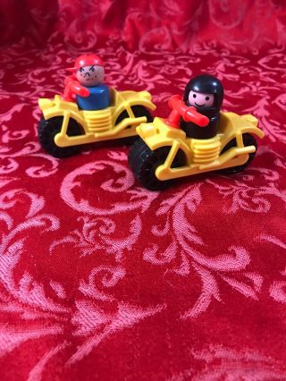 2 - Vintage Fisher Price Little People Yellow Motorcycle