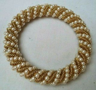 Stunning Vintage Estate Gold Tone Faux Pearl Twist 7 " Bracelet 2427c