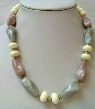Stunning Vintage Estate Gold Tone Lucite Beaded 18 " Necklace 2426y