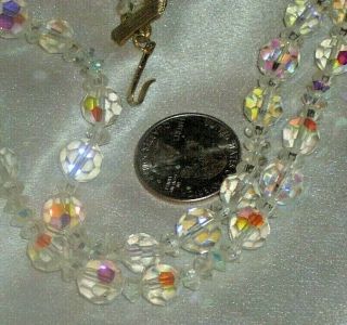 VINTAGE LISNER SIGNED ART GLASS AB CRYSTAL BEAD DOUBLE STRAND NECKLACE 3