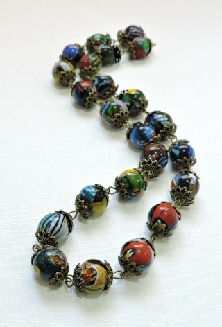 Vintage Multi Color Millefiori Lampwork Art Glass Bead Necklace Jn19165