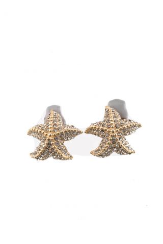 Ciner Womens Vintage Gold Tone Crystal Starfish Clip On Earrings