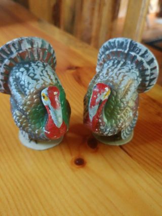Pair Vintage Thanksgiving Turkey Figures