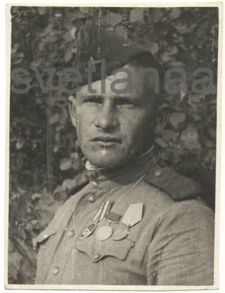 Wwii Ww2 Russian Soldier Soviet Army Man Guy Cap Military Uniform Vintage Photo