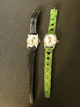 2 Vintage Mickey Mouse Wrist Watches Walt Disney Mickey’s Tongue Sticking Out