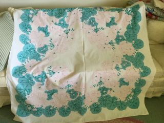 Vintage Printed Tablecloth 51 " X 50 " - Cutter Or Use - Substantial Weight Cotton