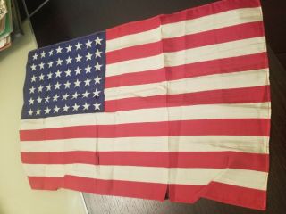 Vintage 48 Star Parade Flag Muslin Fabric On Stick 17 1/2 " X 11 " America U.  S.  A.