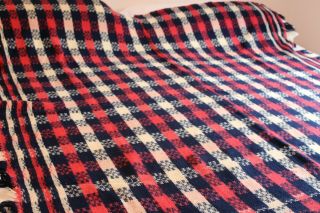 Vintage Wool Hand Loomed Coverlet 66x72 Red White Blue