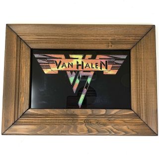 Vtg 1980s Van Halen Framed Rainbow Glitter Logo Under Glass Carnival Prize