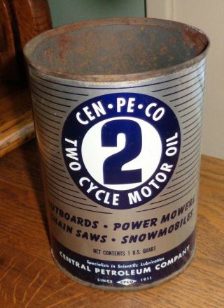 Vintage Cen - Pe - Co Qt.  2 Cycle Oil Can Outboard Motor Snowmobile Chainsaw Mower