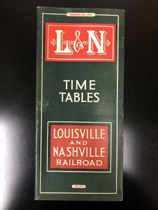 Louisville & Nashville Vintage L&n Railroad Train Timetable January 20,  1942