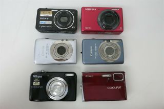 6x Point & Shoot Digital Cameras - Canon,  Sony,  Nikon,  Samsung P/r 2