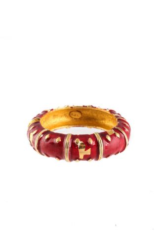 Kenneth Lane Vintage Gold - Tone Red Enamel Bangle Bracelet and Clip on Earrings 2
