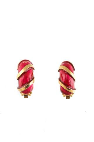 Kenneth Lane Vintage Gold - Tone Red Enamel Bangle Bracelet and Clip on Earrings 3