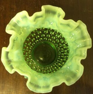 Vintage Fenton Vase Pale Green Hobnail Opalescent Rose Bowl 4.  5 