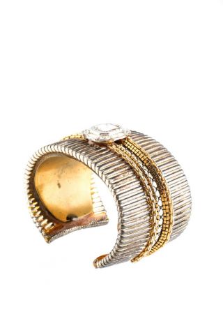 Wendy Gell Womens Cuff Bracelet Vintage Two Tone Crystal