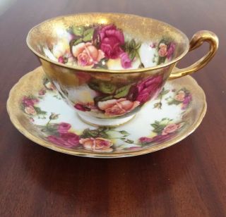 Vintage Royal Chelsea Golden Rose English Bone China 3983am Tea Cup & Saucer
