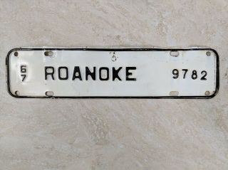 Vintage Roanoke Va Municipal License Plate Tag Topper 1967 Virginia 9782