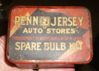 Vintage Penn Jersey Auto Stores Spare Bulb Kit Tin & Bulbs