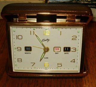 Vintage Bradley Wind Up Travel Alarm Clock Japan With Day Date Month