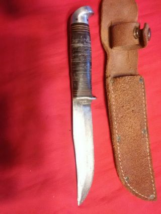 Vintage Usa Western Field Hunting Knife & Sheath Fixed Blade Stacked