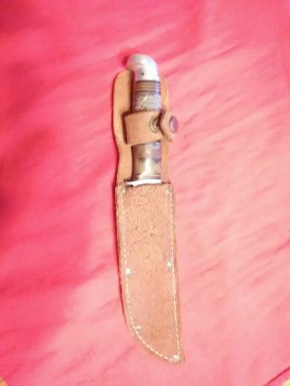 VINTAGE USA WESTERN FIELD HUNTING KNIFE & SHEATH FIXED BLADE STACKED 2