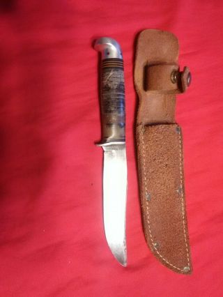 VINTAGE USA WESTERN FIELD HUNTING KNIFE & SHEATH FIXED BLADE STACKED 4