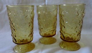 Vintage Anchor Hocking Amber Glass 10oz Lido Milano Stemmed Glasses - Set Of 3