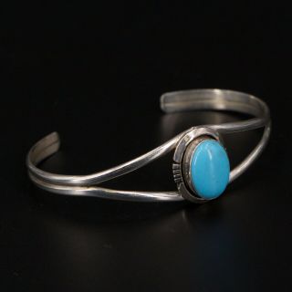 Vtg Sterling Silver - Navajo Signed B Turquoise Stone 6.  25 " Cuff Bracelet - 9.  5g