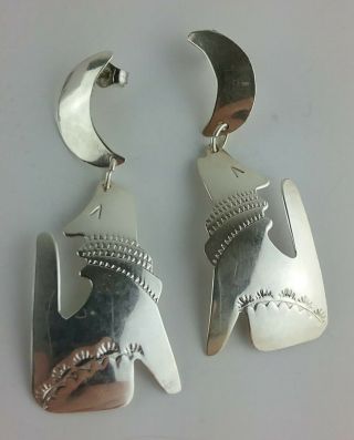 Paula Armstrong Sterling Silver Earrings Wolf Howling At The Moon Vintage
