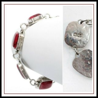 Vintage Southwestern Blood Red Turquoise Ati 925 Mexico Sterling Silver Bracelet