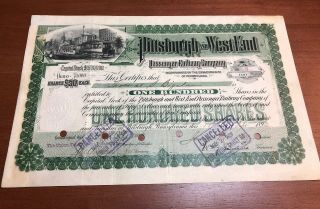 Vintage 1898 Pittsburgh & West End Passenger Railway Company Stock Certificate