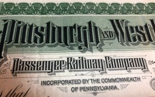 Vintage 1898 Pittsburgh & West End Passenger Railway Company Stock Certificate 4