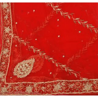 Sanskriti Vintage Dupatta Long Stole Georgette Red Shawl Hand Beaded Scarves 5