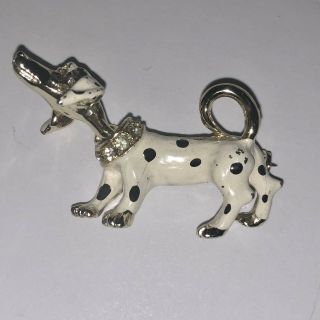 Vintage Dalmatian Puppy Dog,  Moving Bobble Head,  Brooch Lapel Pin W/ Rhinestones