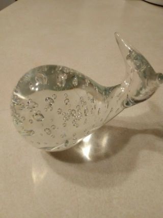 Crystal Hand Blown Art Glass Whale Controlled Bubble Glass Paper Weight Vintage