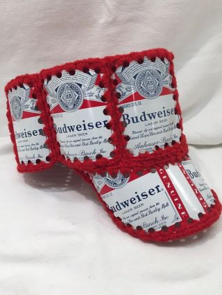 Vintage Awesome Budweiser Beer Aluminum Can Hat Crochet Cap Handmade Great Cond
