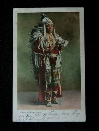 Vintage Postcard - 1911 Native American Indian Medicine Man Spokane Wa