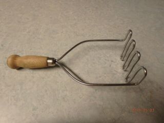 Vintage Stainless Steel Wooden Handle Potato Masher