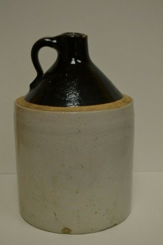 Vintage Stoneware Jug With Brown Top - Art Deco - Whisky/moonshine Jug
