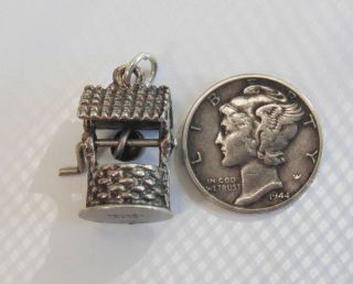 Vtg Sterling Silver Movable BEAU WISHING WELL Pail Moves Bracelet Charm Pendant 5