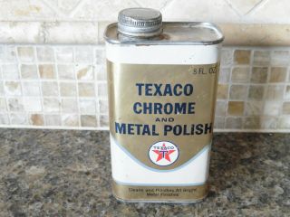 Vintage Empty Texaco Oil Chrome & Metal Polish Can 8 Oz Gas Advertising Sign