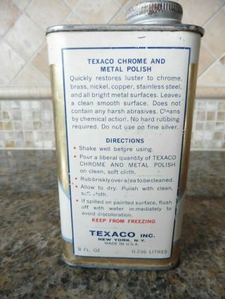 Vintage Empty Texaco Oil Chrome & Metal Polish Can 8 Oz Gas Advertising Sign 4