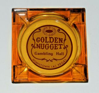 Vintage Ashtray From Golden Nugget Casino Las Vegas Gold Glass 3.  5 " Square
